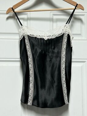 Morgan Taylor Black Satin Cami with White Lace Trim